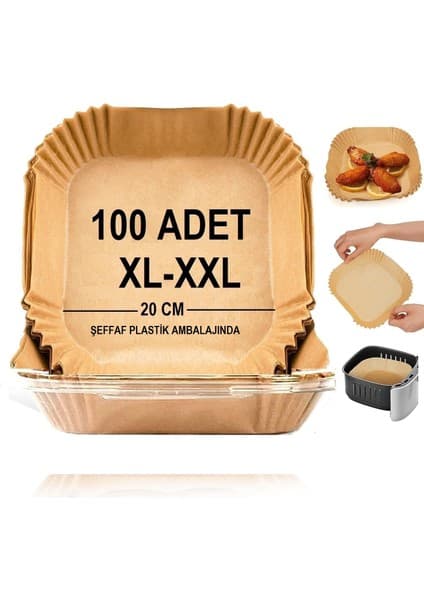 Baker Home Airfryer Pişirme Kağıdı,xl-Xxl Büyük Boy, Kare, 100 Adet Hava Fritöz Parşömen Fırın