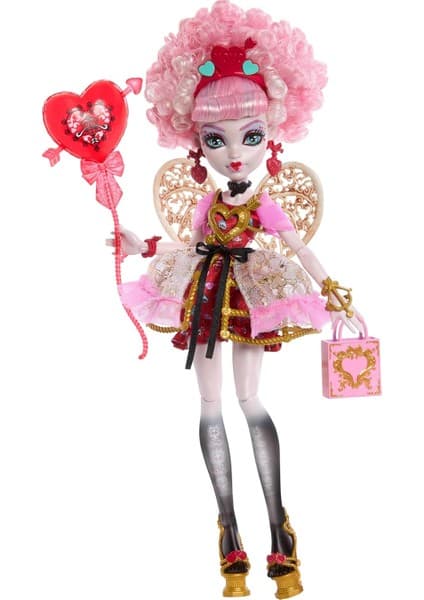 Tr Ayrex Monster High Pembe ve Kırmızı Parti Elbisesi Giyen Havalı Doğum Günü Cupid Asteria