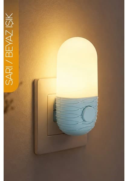 Gece Lambası Elips Tip 2 Mod Sarı-Beyaz Işık Tuşlu Koridor Hol Işığı Uyuma Işığı Mavi