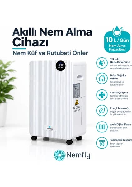 Nemfly FLY10 Akıllı ( Wi-Fi + ION ) Ev Tipi Nem Alma ve Hava Temizleme Cihazı