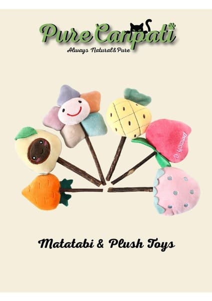 Purecanpati Matatabi ve Catnip Peluş Kedi Oyuncağı, Doğal Çubuk, Diş Kaşıma, Stres Azaltıcı, 8 Cm,