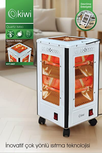 Kiwi KHT-8407 Quartz Isıtıcı | 5 Yönlü Isıtma & Enerji Tasarruflu Kuvars Tüp & Taşınabilir Tasarım