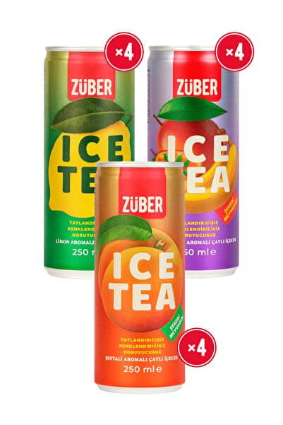 Züber Ice Tea Soğuk Çay Deneme Paketi 250ml x 12 Adet (Limon, Şeftali, Tropik)