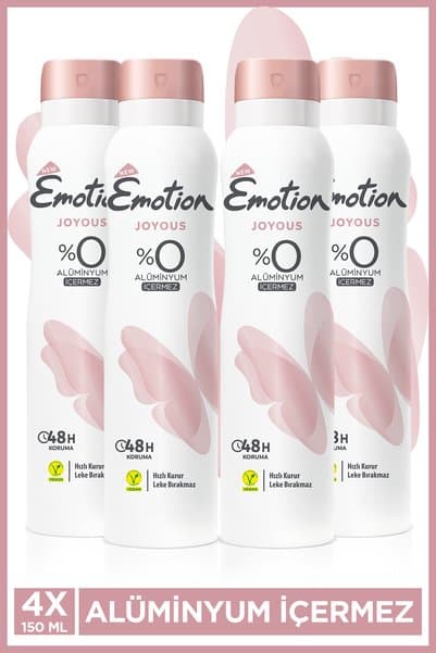 Emotion Joyous Kadın Alüminyumsuz Vegan Deodorant 4x150 Ml Hızlı Kurur, Leke Bırakmaz