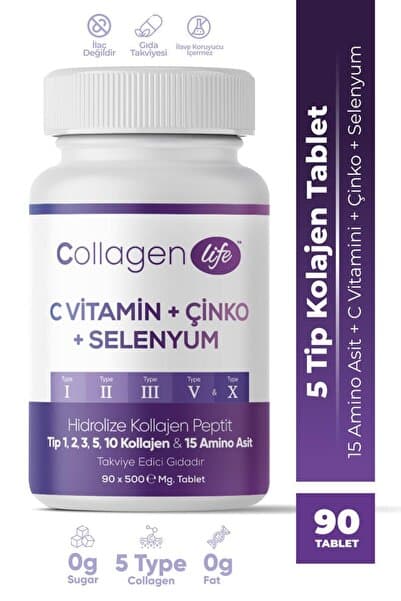 5 Tip Kolajen Tip 1, Tip 2, Tip 3, Tip 5 ,tip 10, ( Selenyum , C Vitamini Ve Çinko ) 90 Tablet