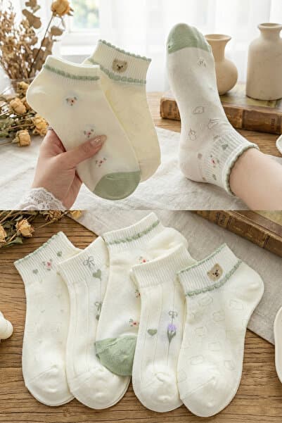 BGK 5 Çift Krem Soft Desenli Çorap