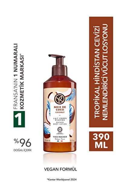 Yves Rocher Vücut Losyonu - Nemlendirici ve Besleyici Tropikal Hindistan Cevizi-Vegan-390ml