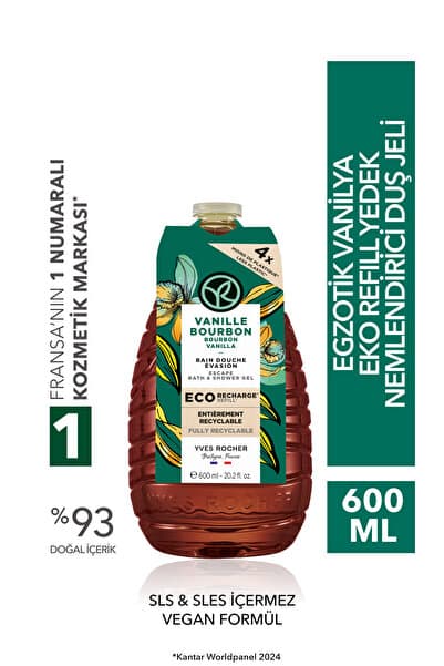 Yves Rocher Eko Refill Yedek Duş Jeli-Nemlendirici Egzotik Vanilya- SLS,SLES İçermez,Vegan- 600ml