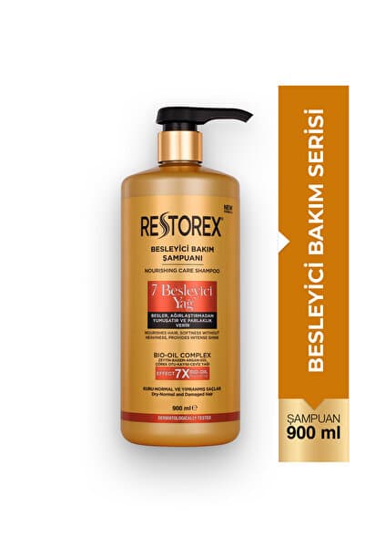 Restorex 7 Besleyici Yağ Şampuan 900 ml – Parlaklık ve İpeksi Yumuşaklık - Kuru, Normal ve Yıpranmış Saçlar