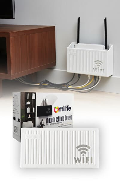 omilife Beyaz Duvara Asılabilir Modem Kutusu WiFi Router Saklama Organizer Raf 25x15x6 cm