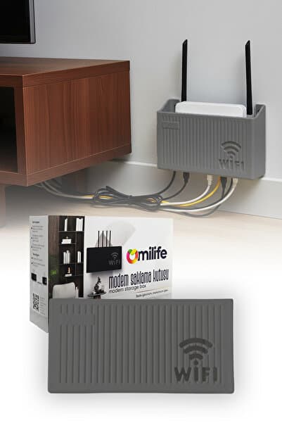 omilife Gri Duvara Asılabilir Modem Kutusu WiFi Router Saklama Organizer Raf 25x15x6 cm