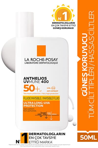 La Roche Posay Anthelios Uvmune 400 Invisible Fluid Tüm Cilt Tipleri için SPF50+ Yüz Güneş Kremi 50 ml