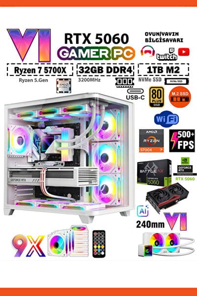Zeiron Mirage X50 Pro White RTX5060 8GB ∣ R7 5700X ∣ 32GB RAM ∣ 1TB M.2 SSD Sıvı Soğutmalı Oyun Bilgisayarı
