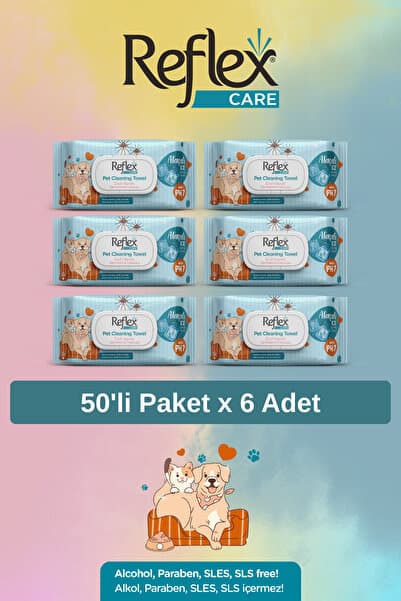 Reflex Care Evcil Hayvanlar için Çok Amaçlı Hijyenik Temizleme Mendili 50'li x 6 Adet - Alaçatı Ice Kokulu
