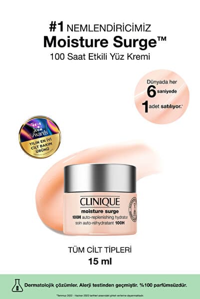Clinique Moisture Surge™ 100 Saat Etkili Nemlendirici Yüz Kremi 15ml | Aloe Vera Bioferment, Hyalüronik Asit
