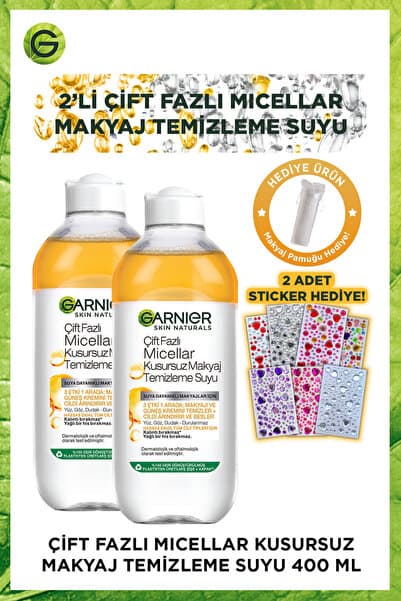 2'li Çift Fazlı Micellar Makyaj Temizleme Suyu 400ML + Sticker + Makyaj Temizleme Pamuğu