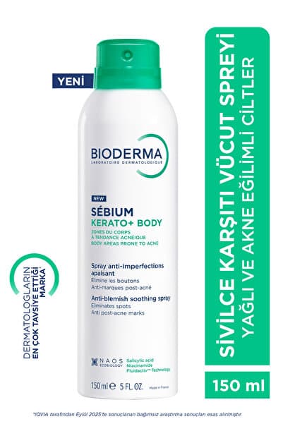 Bioderma Sebium Kerato+ Body Sivilce, Akne Lekesi Karşıtı Salisilik Asit Niasinamid İçeren Vücut Spreyi 150ml