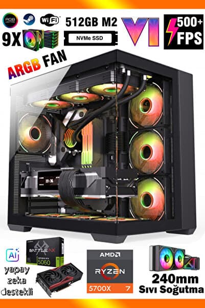 Zeiron Mirage X32 Ryzen 7 5700X 16GB 512GB M.2 SSD 8GB RTX5060 Sıvı Soğutmalı Masaüstü Oyun Bilgisayarı