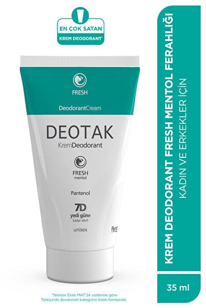 Deotak Mentol Ferahlığı Krem Deodorant 35 ml 7 Güne Kadar Etkili Hassas Ciltler Ter Kokusu Önleyici Unisex