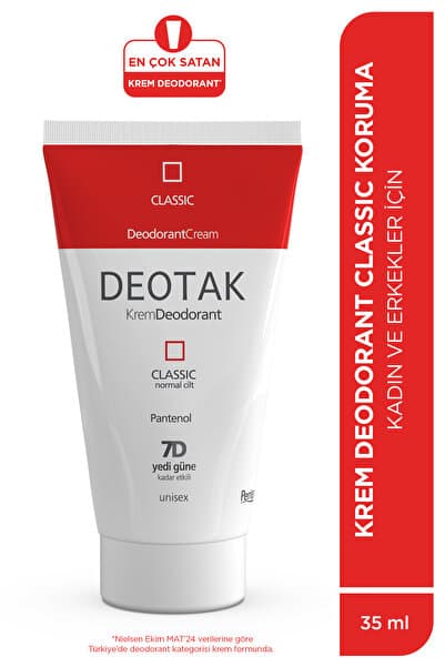 Deotak Classic Koruma Krem Deodorant 35 ml 7 Güne Etkili Hassas Ciltler Kadın Erkek Ter Önleyici Unisex