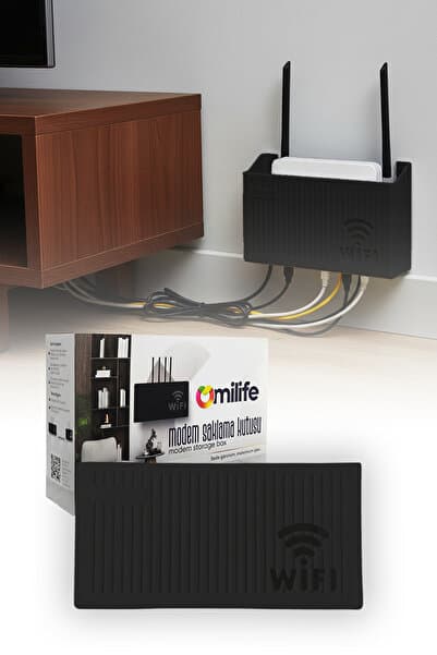 omilife Siyah Duvara Asılabilir Modem Kutusu WiFi Router Saklama Organizer Raf 25x15x6 cm