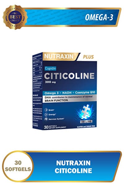 Nutraxin Citicoline 300 mg 30 Softgel – Omega 3, DHA, EPA, Koenzim Q10, B6 B12 İçeren Takviye Sitikolin