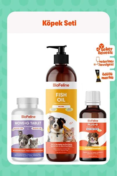 BioFeline Köpekler İçin Eklem Seti – Glukozamin Tablet + Omega Balık Yağı, Hareket ve Tüy Destek Paketi | Köpek Eklem | Eklem Desteği