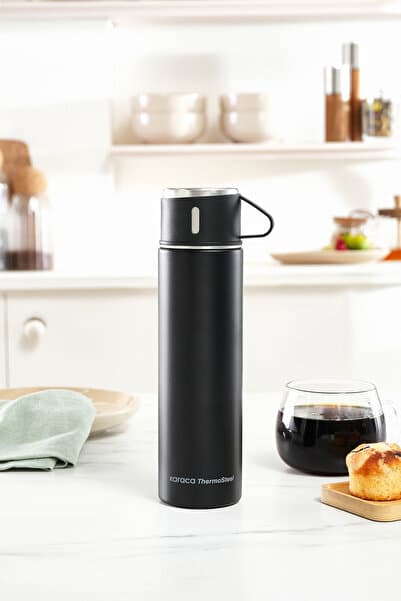 Thermosteel Nature Bardaklı Çelik Sızdırmaz 550 ml Termos Siyah