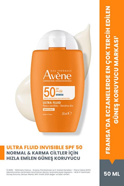 Ultra Fluid Invisible Normal/Karma Ciltler için Ultra Akışkan SPF 50 Güneş Kremi 50 ml