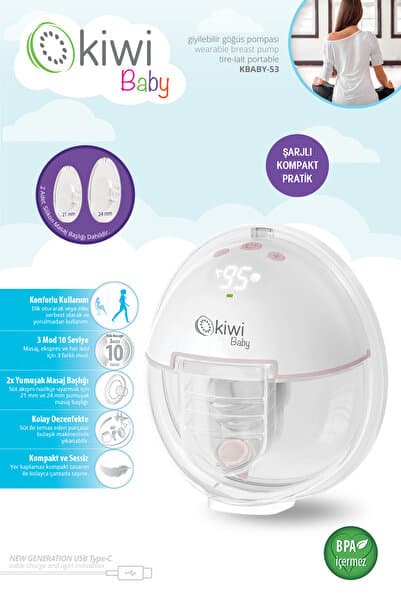 KBABY-53 Giyilebilir Göğüs Pompası | 1200 mAh Şarjlı & 6 Mod & 180 ml Hazne
