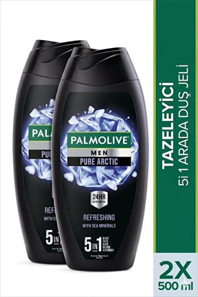 Palmolive Men Pure Arctic 5i1 Arada Erkek Duş Jeli ve Şampuan 500 ml x2 Adet Vücut Şampuanı Banyo Jeli