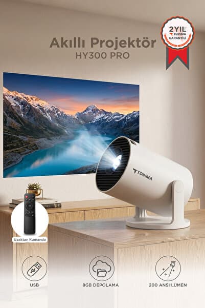 Taşınabilir Projektör Ev Sineması Android 11 Bluetooth Akıllı Projeksiyon HY300 PRO Beyaz