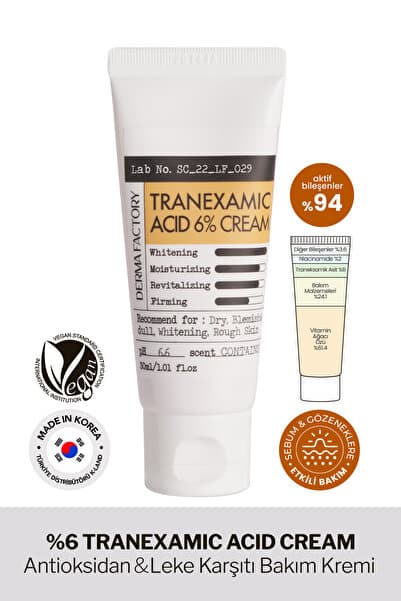 DERMA FACTORY Tranexamik Asit ile Aydınlatıcı Leke Karşıtı Bakım Kremi Derma Factory Tranexamic Acid %6 Cream