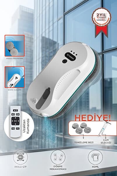 Torima Cam Silme Temizleme Robotu Uzaktan Kumandalı Su Püskürtmeli S9 Beyaz