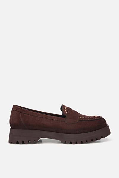 Yaya by Hotiç Kadın Kahverengi̇ Dikişli Süet Kalın Taban Loafer