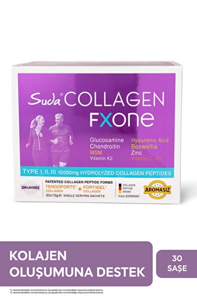 Suda Collagen FXONE Hidrolize Kolajen,Glukozamin,Vitamin C,MSM,Boswella,Eklem- Kemik Aromasız 30Saşe