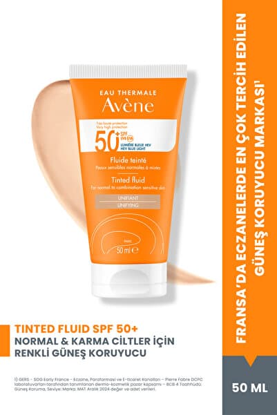 Tinted Fluid SPF 50+ Normal ve Karma Ciltler için Yüksek Korumalı Renkli Yüz Güneş Kremi 50 ml