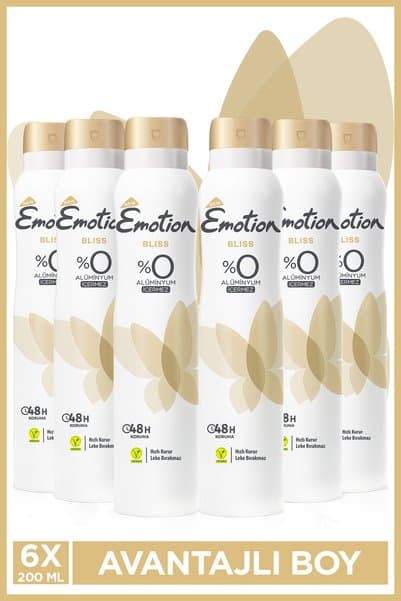Emotion Gold Bliss Kadın Alüminyumsuz Vegan Deodorant 6x200 Ml Hızlı Kurur, Leke Bırakmaz