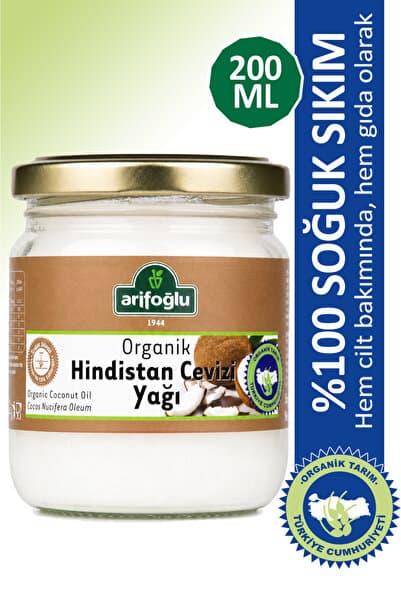 Arifoğlu Organik Hindistan Cevizi Yağı 200 ml Arifoğlu | Soğuk Sıkım | Cold Pressed Virgin Coconut Oil
