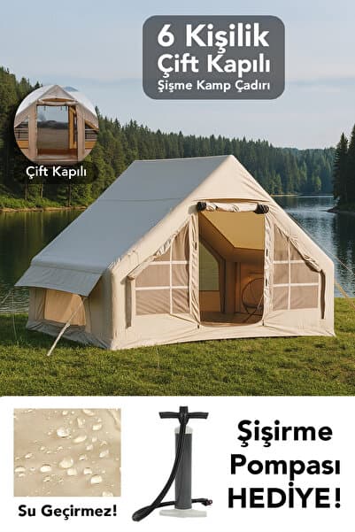 Meleni Home Çift Kapılı 6 Kişilik Kamp Çadırı - 4 Mevsim Su Geçirmez Şişme Kamp Çadırı 300x210 cm