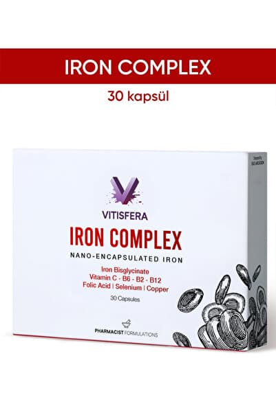 Vitisfera Iron Complex 30 Kapsül-Demir (Bisglisinat), Vitamin C,Folik asit,B2-B6-B12,Selenyum,Bakır