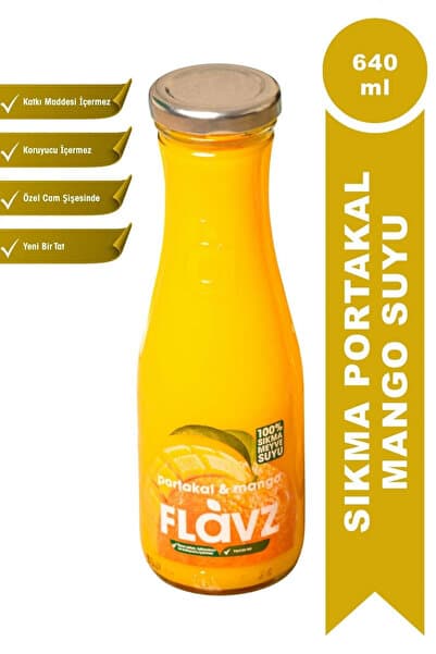FLAVZ %100 Doğal Portakal Mango Sıkma Meyve Suyu 640ML Cam Şişe- Gerçek Meyveden, Katkısız