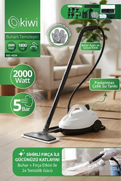Kiwi 2000 W 5 Bar Buharlı Temizlik Makinesi Buharlı Toz Alma Fırçası Turbo Döner Başlık Buharlı Temizleyici Ksc- 4224