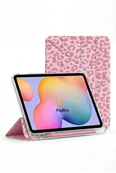 iPad 11 A16 2025 10. Nesil 10.9 Kılıf Katlanır Kalem Bölmeli Yatay ve Dikey Standlı Uyku Modu Leopar