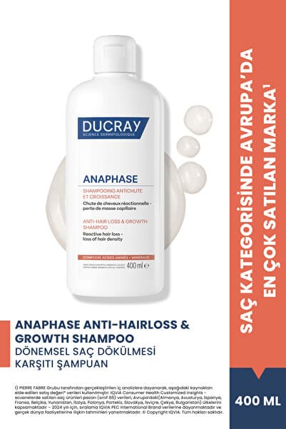 Ducray Anaphase Reactive Dönemsel Saç Dökülmesi ve Yoğunluk Kaybı Yaşayan Saçlar İçin Şampuan 400 ml
