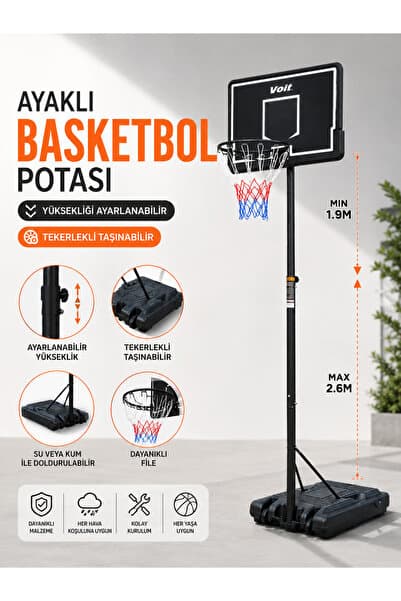 Voit 002E Ayaklı Basketbol Potası, Yüksekliği Ayarlanabilir, Tekerlekli Taşınabilir, 1.9-2.6 m