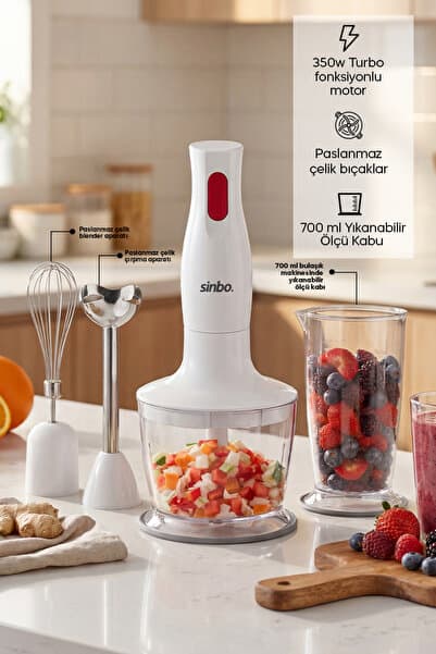 SHB-3147 Çok Fonksiyonlu Blender Seti, Doğrayıcı, Çırpıcı, Paslanmaz Çelik Uç ve Ölçü Kabı