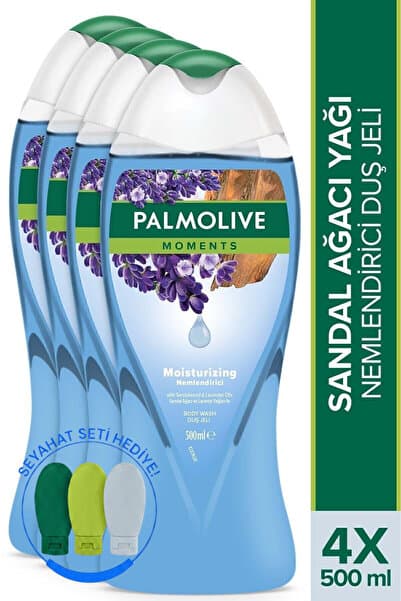 Palmolive Moments Sandal Ağacı ve Lavanta Yağları ile Nemlendirici Banyo ve Duş Jeli 500 ml x4 + Seyahat Kiti
