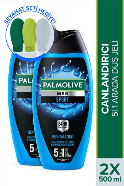 Palmolive Men Sport 5'i 1 Arada Yüz, Vücut ve Saç için Canlandırıcı 2'li Erkek Duş Jeli ve Şampuan 500 ml