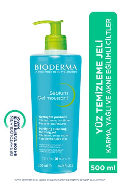 Bioderma Sebium Foaming Gel Karma, Yağlı ve Akne Eğilimli Ciltler İçin Yüz ve Vücut Temizleme Jeli 500 ml